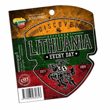 Discover Lithuania lipdukas su Vyčiu ir trispalve