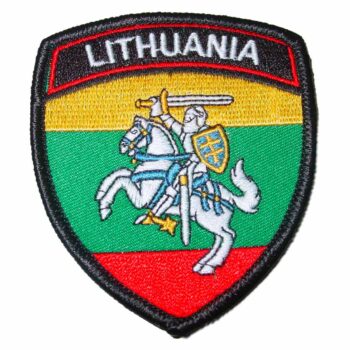 Siuvinėtas antsiuvas Lithuania Vytis skydo formos trispalvė 65x75 mm