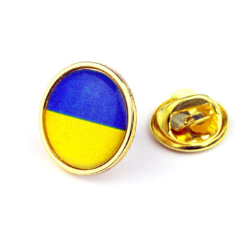 Apvalus metalinis ženkliukas Ukraina mėlyna geltona