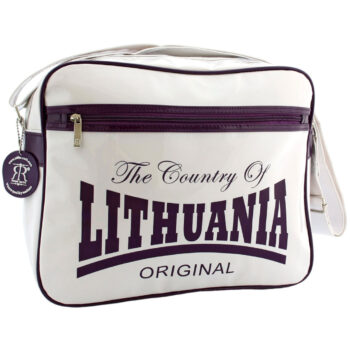 Balta blizgi rankinė Lithuania su užrašu ir užtrauktuku