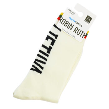 Vyriškos ilgos baltos kojinės su užrašu „Lietuva“ ir trispalve viršuje