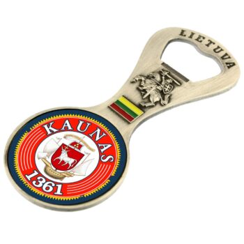 Butelio atidarytuvas su Kauno herbu ir Lietuvos simbolika