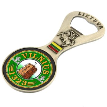 Metalinis butelio atidarytuvas su Gedimino pilimi ir užrašu Vilnius 1323