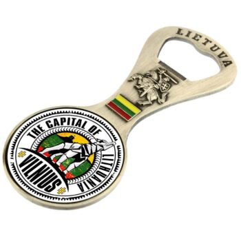 Butelio atidarytuvas su Geležinio Vilko simboliu ir užrašu Vilnius – The Capital of Lithuania