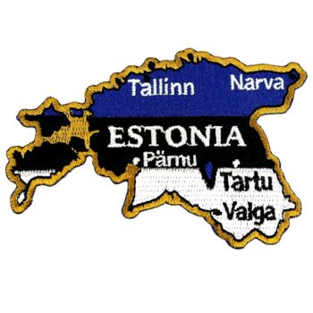 Siuvinėtas antsiuvas Estija žemėlapis su miestais