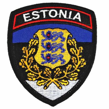Siuvinėtas antsiuvas ESTONIA skydo formos su herbu 65x75 mm