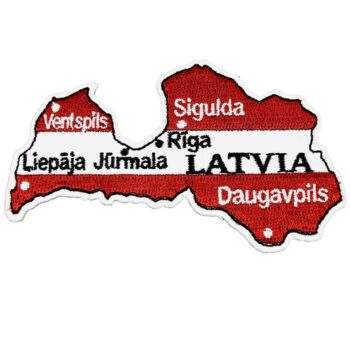 Siuvinėtas antsiuvas Latvija žemėlapis su miestais 88x52 mm