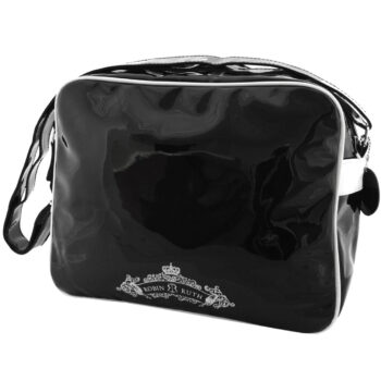 Juoda rankinė galinė pusė su Robin Ruth logotipu