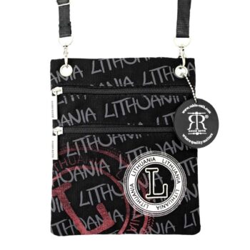 Juoda kaklo piniginė Lithuania su dviem užtrauktukais ir dirželiu