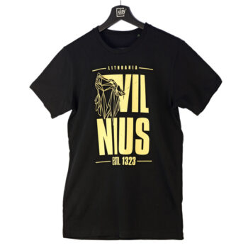 Juodi marškinėliai Vilnius 1323 su geležinio vilko simbolika