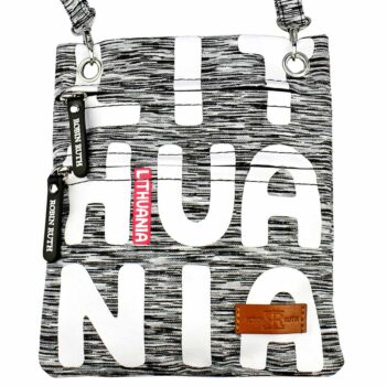 Pilkai balta kaklo piniginė Lithuania su užtrauktukais ir dirželiu