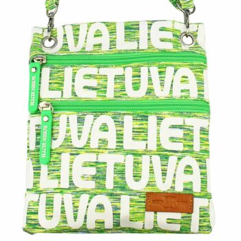 Žalia kaklo piniginė Lithuania su dviem užtrauktukais ir reguliuojamu dirželiu