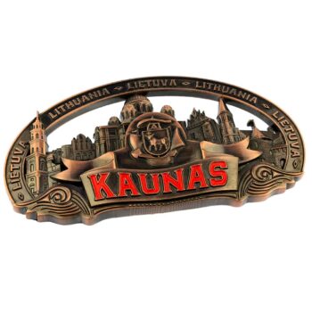 Vario spalvos Kauno metalinis šaldytuvo magnetas su miesto simboliais
