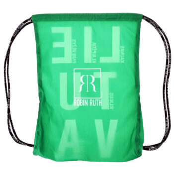 Žalias sportinis maišelis kuprinė Lietuva su miestų pavadinimais ir Robin Ruth logotipu