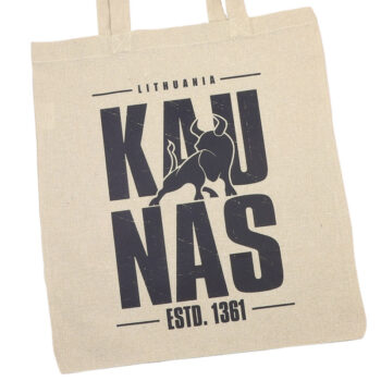 Kaunas ESTD 1361 maišelio spauda jaučio simbolis natūralus audinys