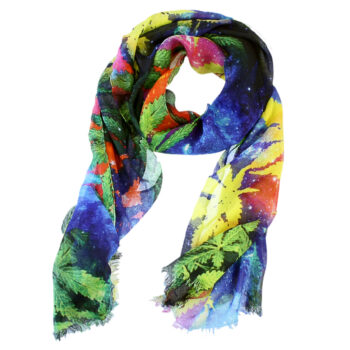 Spalvotas moteriškas šalikėlis su lapų raštu mėlynos ir žalios spalvų