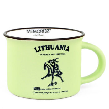 žalias keramikinis puodelis lietuva su vytimi 150 ml suvenyras