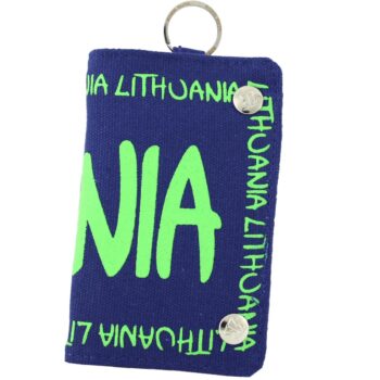 Mėlyna drobinė piniginė LITHUANIA su žaliu užrašu Robin Ruth