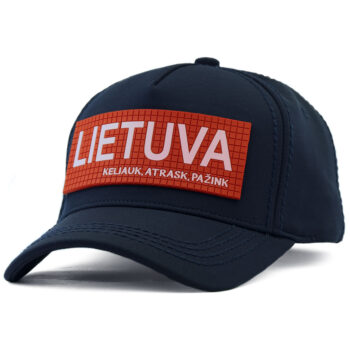 kepurėlė Lietuva, kelionių kepurė, Robin Ruth kepurė, tamsiai mėlyna kepurė, suvenyrinė kepurė, lietuviška atributika, Lietuva keliauk atrask pazink
