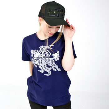 Tamsiai mėlyni organinės medvilnės marškinėliai su Vyčiu