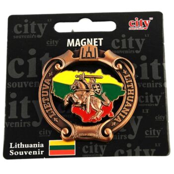 Lietuviškas suvenyras – magnetas „Lietuva“ su Vytimi, trispalve ir pakuote