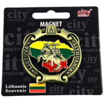 Metalinis šaldytuvo magnetas „Lietuva“ su Vyčiu – žalvario spalvos