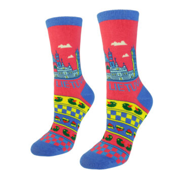 Moteriškos margos kojinės Lietuva su Vilniaus miesto panorama