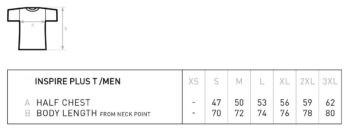 Organinės medvilnės marškinėlių dydžių lentelė