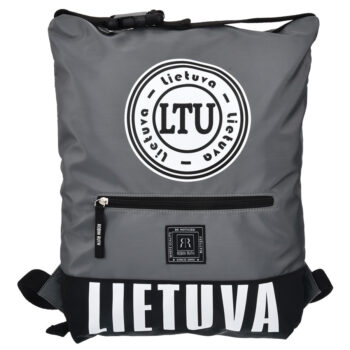 Pilka kuprinė „Lietuva“ su LTU logotipu ir užrašu LIETUVA