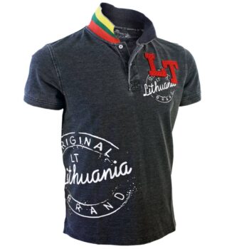 Polo marškinėliai „Lithuania LT“ priekinis vaizdas su siuvinėtomis raidėmis