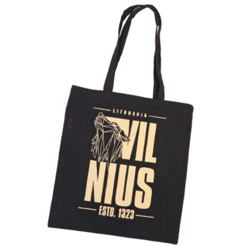 Perdirbtos medvilnės maišelis Vilnius su ilga rankena juodas