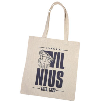 Natūralios spalvos Vilnius pirkinių maišelis su ilga rankena