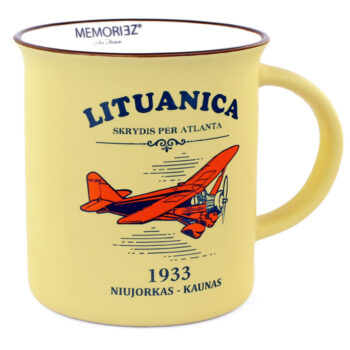geltonas keramikinis puodelis lituanica 1933 lietuva suvenyras