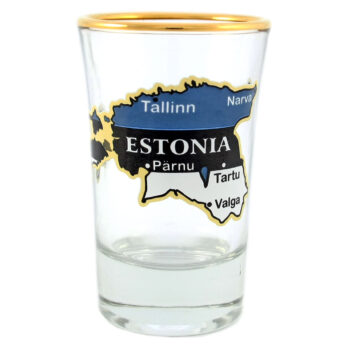 Stiklinė taurelė Estija su žemėlapiu ir aukso juostele