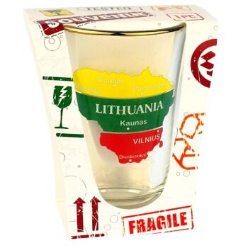 Suvenyrinė stiklinė taurelė „Lithuania“ su žemėlapiu dėžutėje