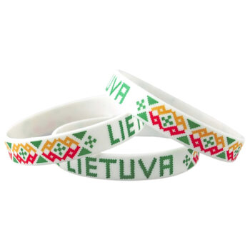 Silikoninė apyrankė Lietuva su tautiniu raštu balta