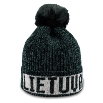 Trumpa juoda žieminė kepurė LIETUVA su kutu