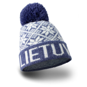 Violetinė raštuota žieminė kepurė LIETUVA su kutu