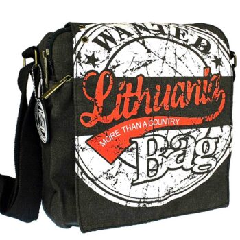 Unisex rankinė per petį Lithuania Wanted su baltu vintage dizainu