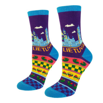 Violetinės moteriškos kojinės Lietuva su Vilniaus panorama