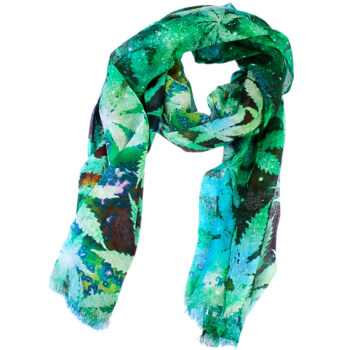 Žalias moteriškas šalikėlis su lapų raštu