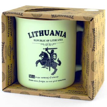 Žalias keramikinis puodelis Lithuania su Vyčiu dėžutėje