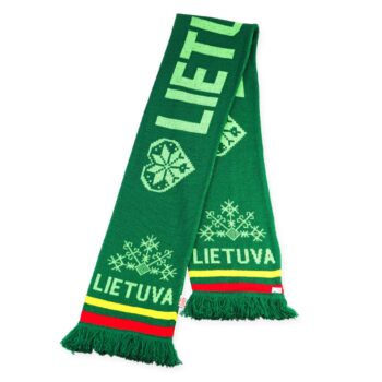 Žalias megztas šalikas LIETUVA su trispalves akcentais