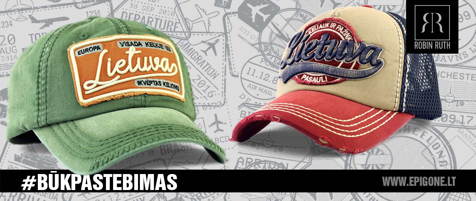 Kelioninės kepurės su užrašais „Lietuva“ – BŪK PASTEBIMAS!