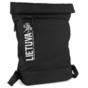 Juoda kuprinė Lietuva su Vytimi ir atspindinčia spauda