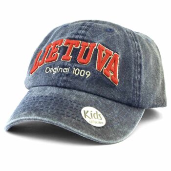 Mėlyna vaikiška džinsinė kepurė su užrašu Lietuva 1009