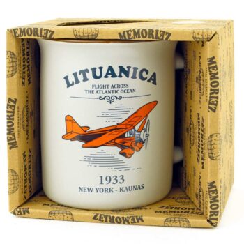 Pilkas Lituanica puodelis originalioje MEMORIEZ pakuotėje