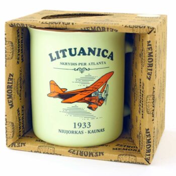 Žalsvas Lituanica puodelis originalioje MEMORIEZ pakuotėje