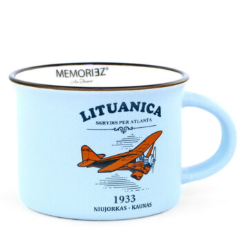 Lituanica puodelis mėlynas su lėktuvu