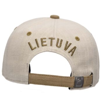 Beisbolo kepurė Lietuva LT smėlio ruda iš galo su užrašu Lietuva ir reguliuojamu dirželiu
